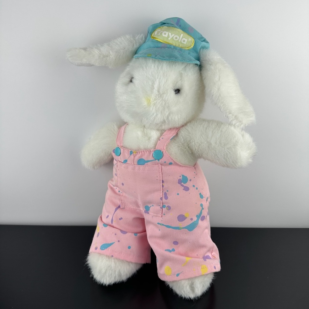 Crayola Hallmark Heartline Rare 1989 White Bunny Rabbit Pink Overalls 14” Plush